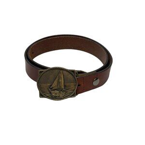 1978 BTS Brass Sailboat Bucklle W/ LL Bean Cowhide Belt Men’s  36 Brown  Leather